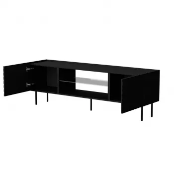 TV-Schrank cama meble LUCCA 180x40x59 cm, schwarze Spanplatten-Oberseite, schwarzer Rahmen