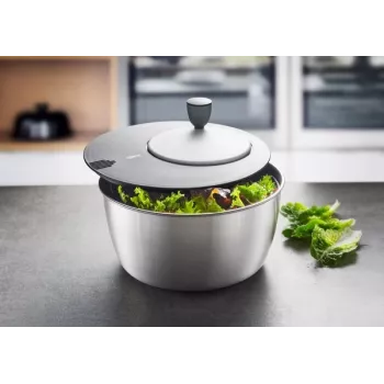 Salatschleuder GEFU Rotare Edelstahl, Kurbelantrieb, 3 L, Edelstahlgehäuse, rund