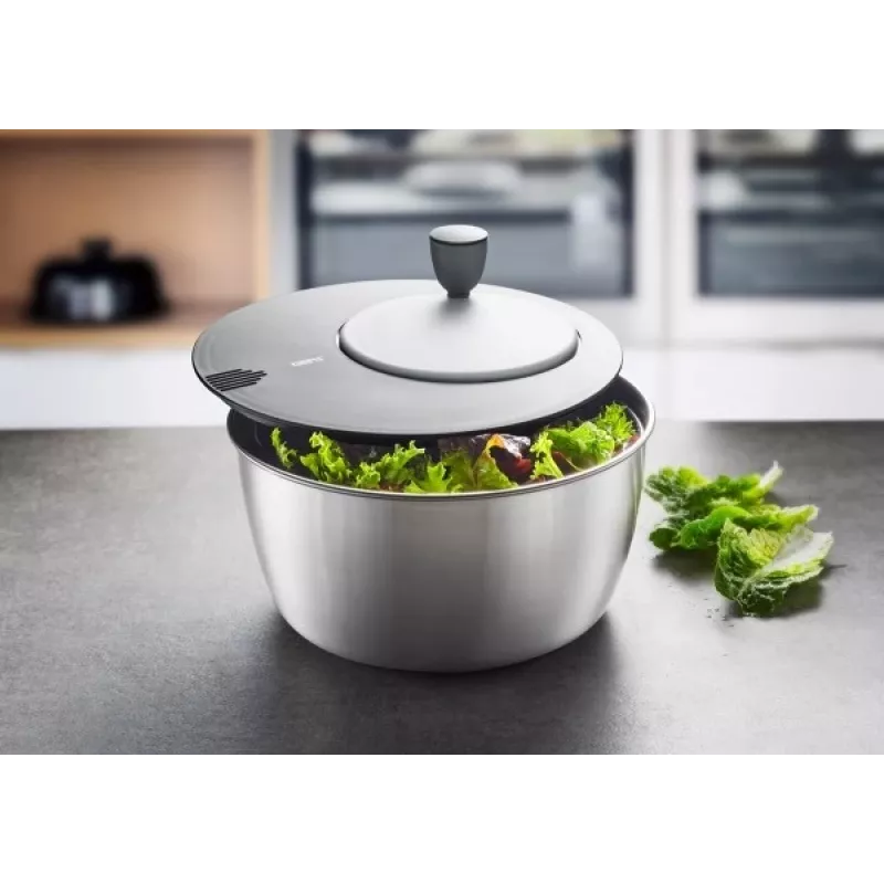 Salatschleuder GEFU Rotare Edelstahl, Kurbelantrieb, 3 L, Edelstahlgehäuse, rund