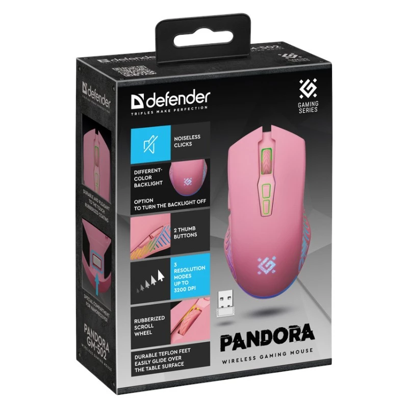 Kabellose Gaming-Maus DEFENDER P ANDORA PINK Schnittstelle