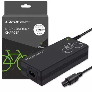 E-Bike-Ladegerät QOLTEC 36V–42V 2A mit GX12 3-Pin-Stecker