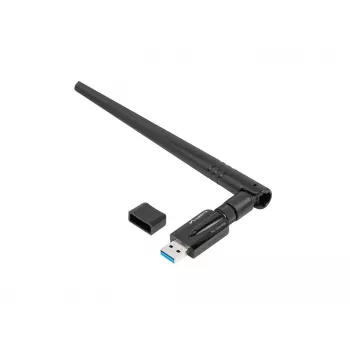 Interne WLAN-Karte LANBERG NC-1200-WIE — Dualband-USB-WLAN-Adapter, RTL8812BU, bis zu 1200 Mbit/s, externe 2x2 Antennen (5 dBi), schwarz