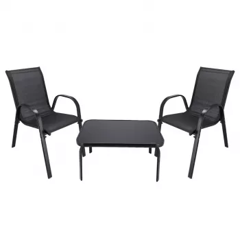 Extralink Schwarz Forest Gartenset, Textilene zwei Stühle + schwarzer Tisch