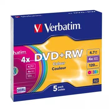 VERBATIM 43297 Verbatim DVD+RW schlank Jewel Case 5 4.7GB 4x Farbe