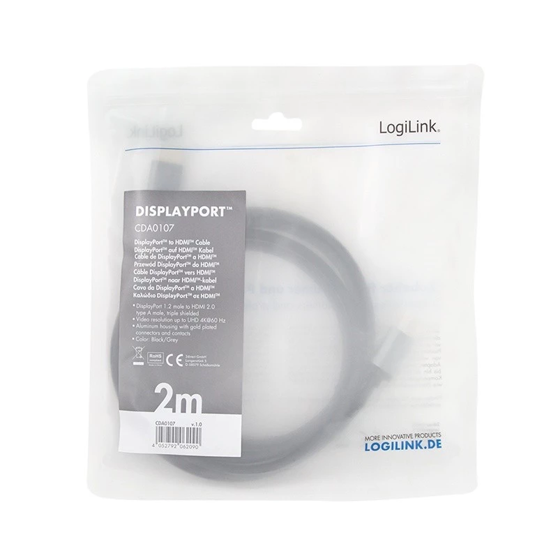 LogiLink CDA0107 Videokabel-Adapter 2 m DisplayPort HDMI Schwarz Grau