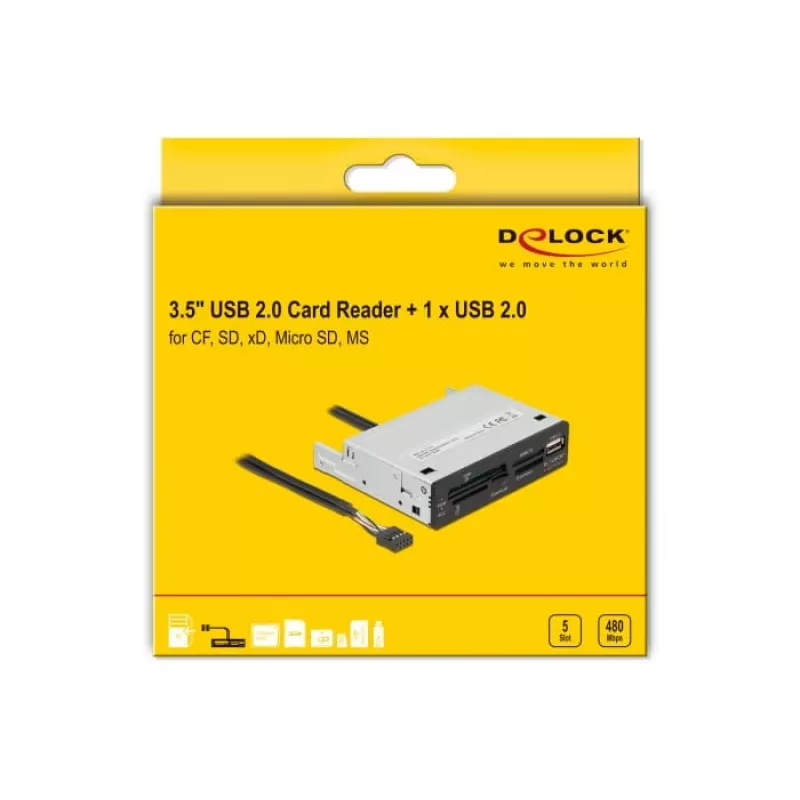 DeLOCK 91708 Kartenleser USB 2.0 Intern Schwarz Grau CF SD MicroSD