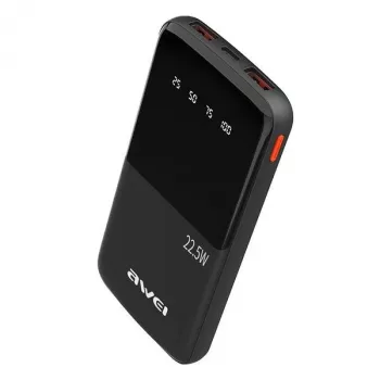Awei PowerBank P10K 10000 mAh 22,5W Schwarz/Schwarz (10000mAh, 22W, 22,50Wh), Powerbank, Schwarz