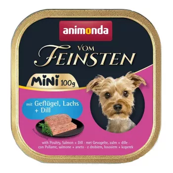 Nassfutter für Hunde animonda Vom Feinsten Dill Geflügel & Lachs 100 g Schale, getreidefrei, ausgewachsene kleine Rassen