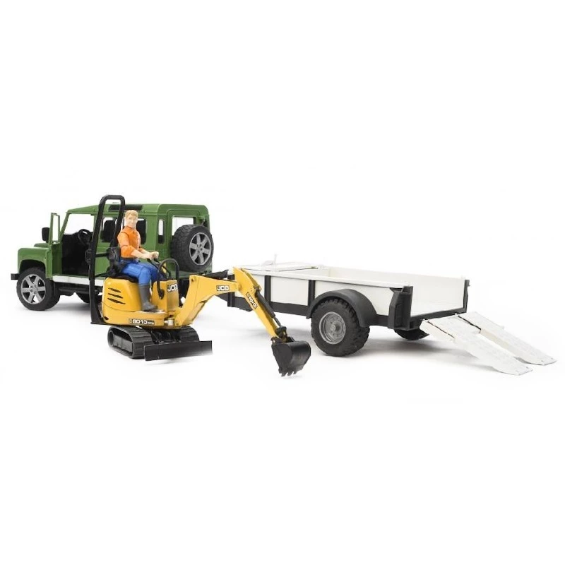 BRUDER Land Rover Defender mit Anhänger CAT und Mann Spielzeugfahrzeug