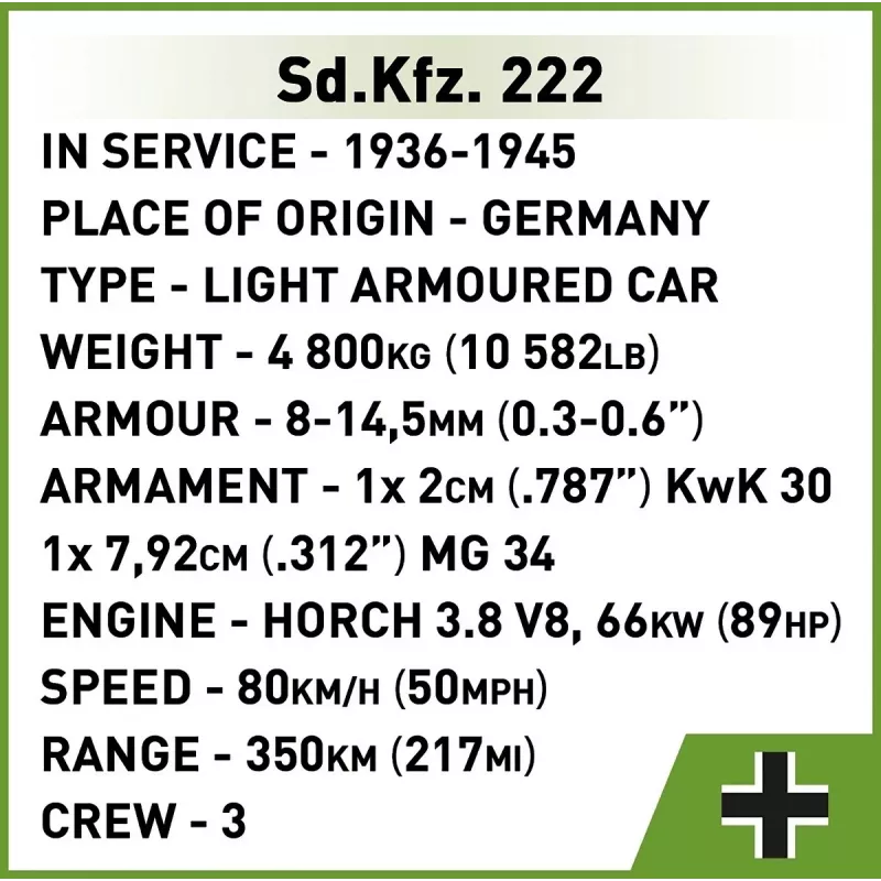 Cobi Blocks Sd.Kfz 222 Modellbausatz COBI-2657 — 502 Bausteine