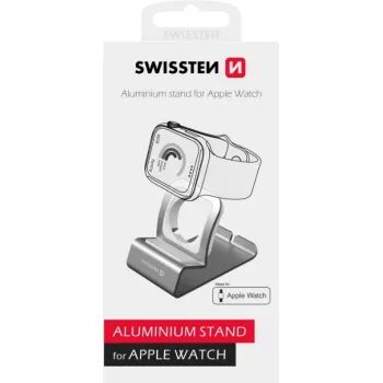 Aluminiumständer SWISSTEN 25005100 für Apple Watch — kompatibler Ladehalter, silber