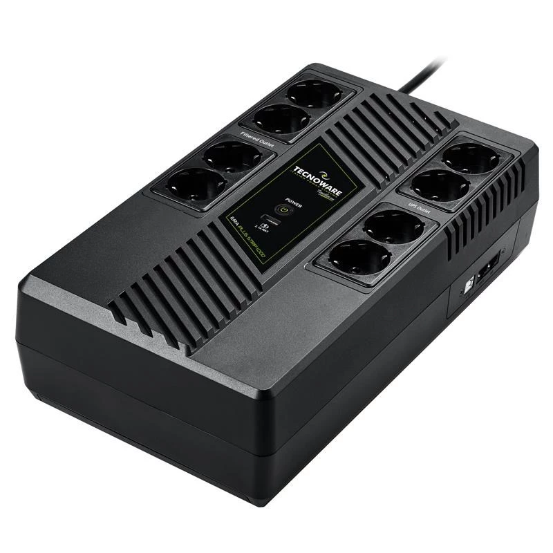 Unterbrechungsfreie Stromversorgung TECNOWARE Era Plus Strip 1000, Line-Interactive 1 kVA / 700 W, 8 Typ-F-Ausgänge, VRLA-Batterie, 4,4 kg