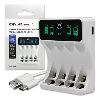 Batterieladegerät QOLTEC 50848 für NiMH AAA (R03) und AA (R6) Zellen mit LCD-Anzeige