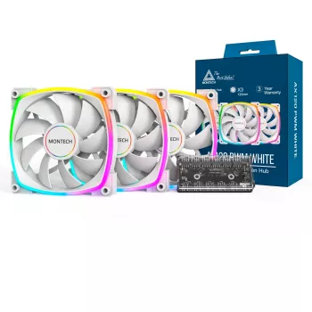 Montech AX120 120mm PWM ARGB Gehäuselüfter, 3er-Pack, Weiß