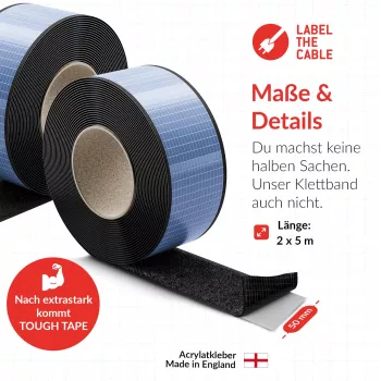 Label-The-Cable LTC Tough Tape Strap, Outdoor Klettband-Rolle 50mm, schwarz, 5m (LTC 1610-5-50)