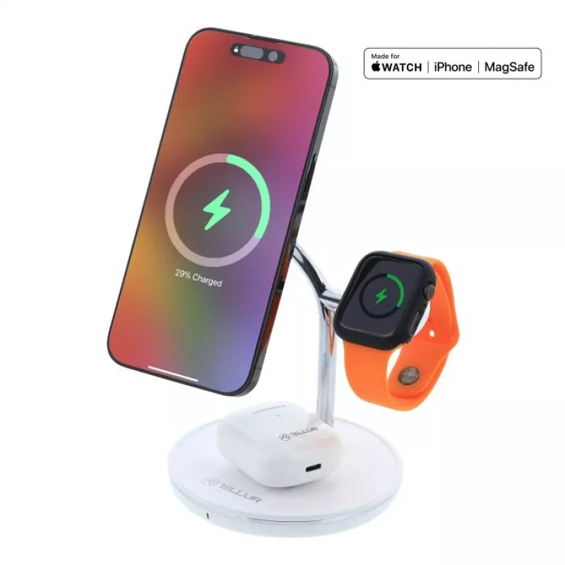 Kabelloser Tischlader Tellur TLL151391 3in1 MagSafe Schnellladung für Smartphone, Uhr und Ohrhörer