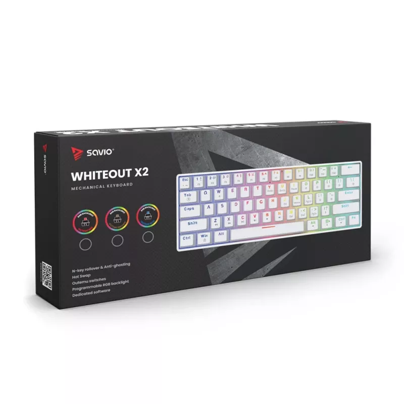 Mechanische Tastatur Whiteout X2, Blue Outemu, Hot Swap Savio Savgk-white
