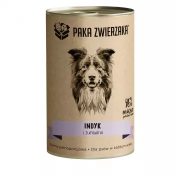 Nassfutter für Hunde PAKA ZWIERZAKA Truthahn und Preiselbeeren 400 g Dose, Monoprotein, gluten- und sojafrei