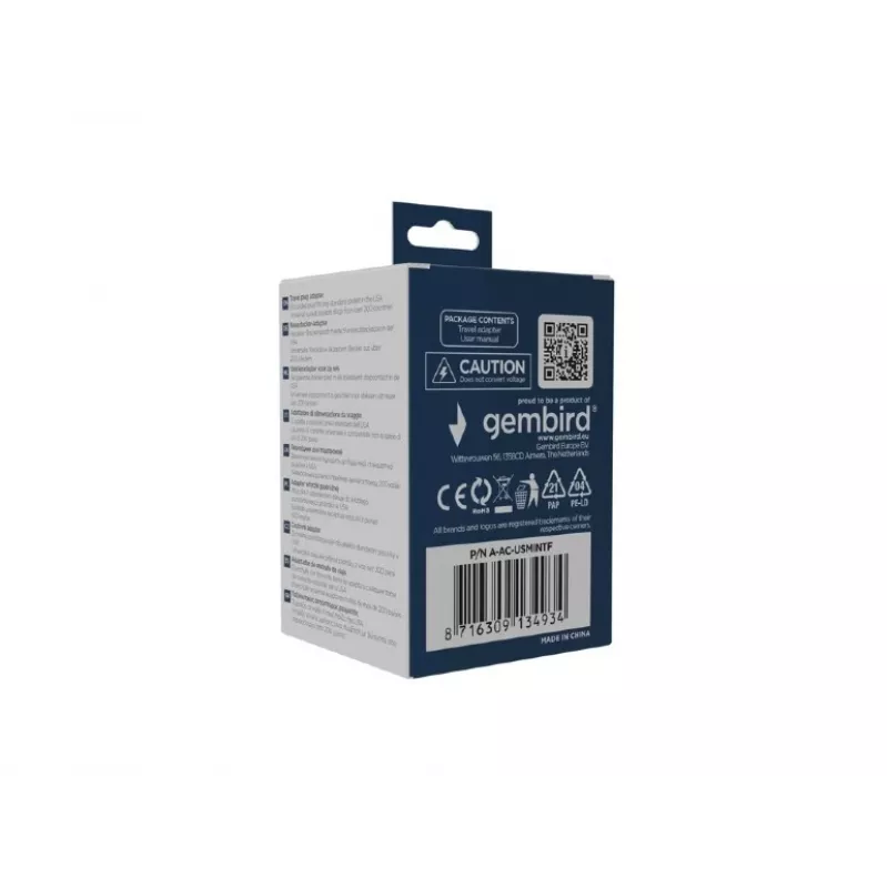 Reiseadapter GEMBIRD A-AC-USMINTF — Welt-auf-US-Stecker, 10 A