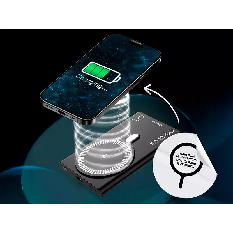 Tragbarer Ladegerät TRACER AirMag2 — 5000 mAh, MagSafe-kompatibel, USB-C PD 20W, kabelloses Laden, 115 g, 1 Anschluss