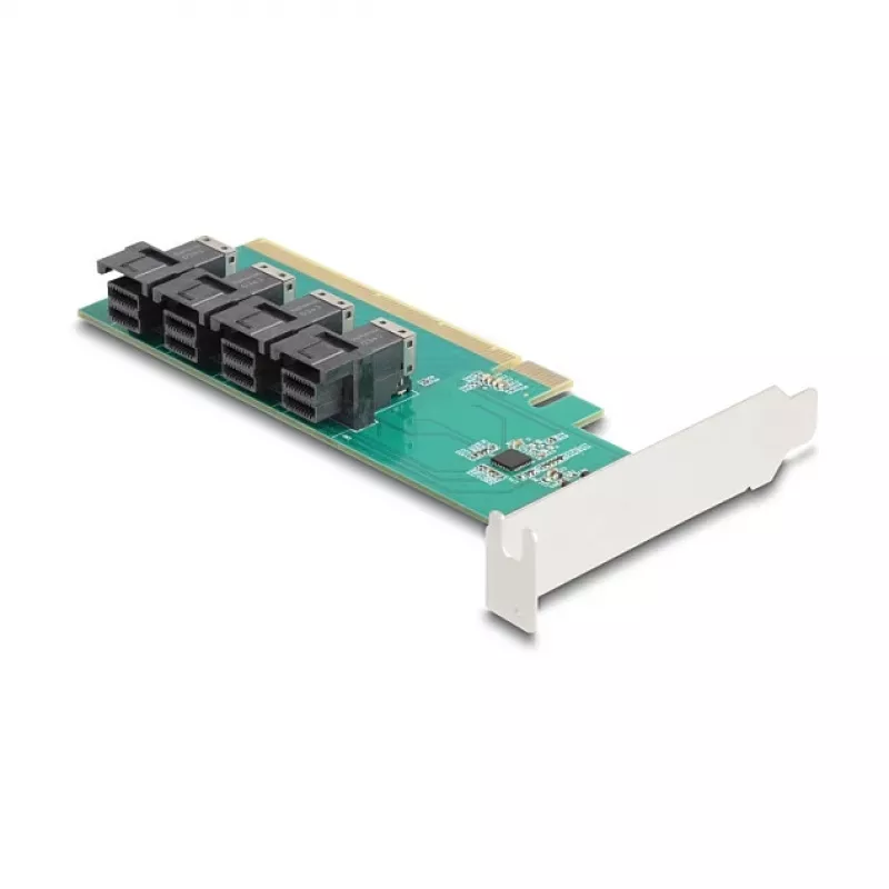 DELOCK PCIe x16 Bifurkationskarte auf 4× interne SFF-8643 NVMe, Low-Profile