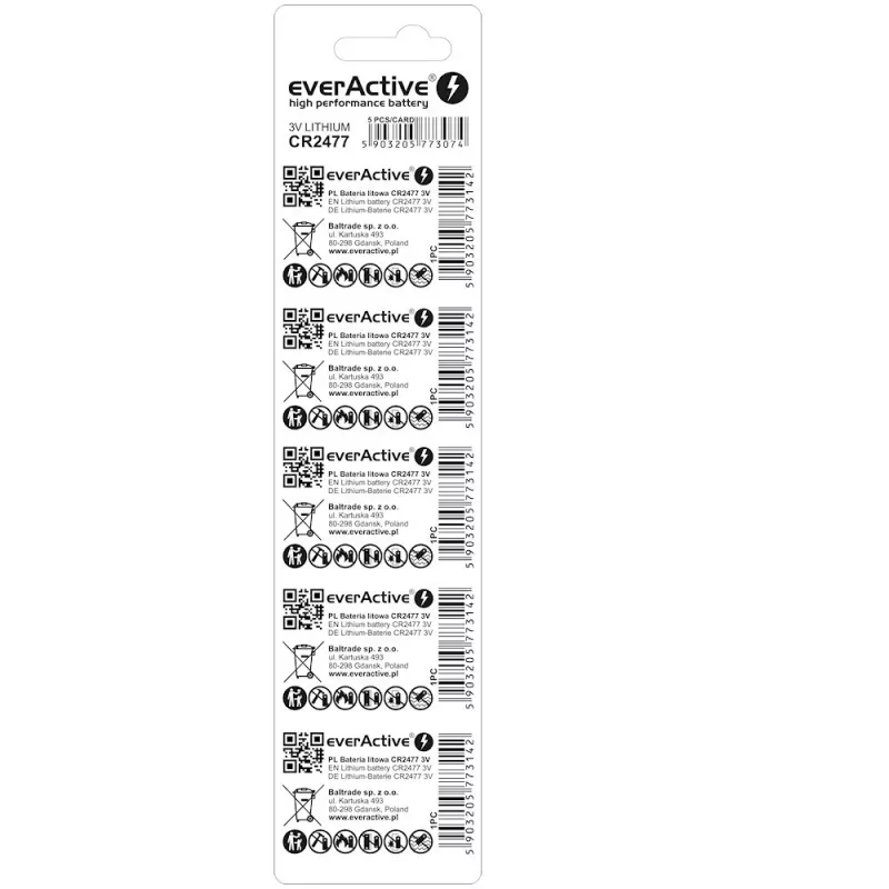 Lithium-Batterie everActive CR2477 - Blister 5 Stk.