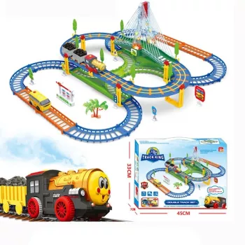 Elektrische Zugstrecke King Extralink Kids, mit Lokomotive und batteriebetriebenem Auto