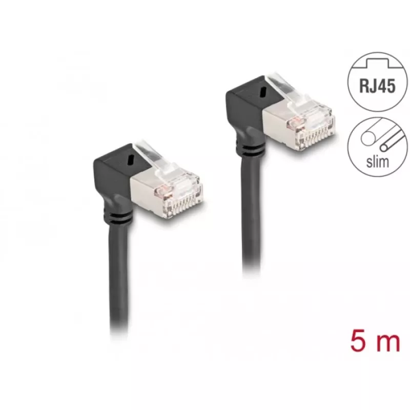 DeLOCK RJ45 Netzwerkkabel Cat.6A S/FTP schlank 90° abwärts 5m Schwarz