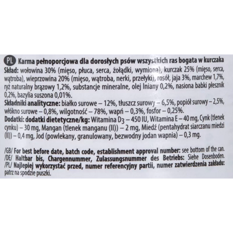 Nassfutter für Hunde Dolina Noteci Premium Adult Rind Huhn Schwein 400 g, glutenfrei, konservierungsstofffrei