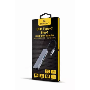 Gembird A-CM-COMBO5-02 Laptop-Dock/Port-Replikator Kabelgebunden USB 3.2 Gen 1 (3.1 Gen 1) Type-C Silber