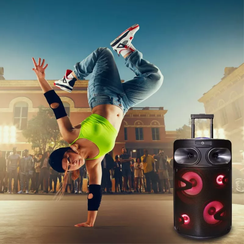Tragbarer Bluetooth-Karaoke-Lautsprecher MANTA SPK0803B140 140W, batteriebetrieben, MIC/USB/microSD, FM, Equalizer, Rollen