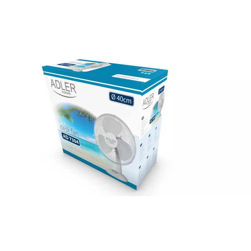Adler | AD 7304 | Tischventilator | Weiß | Durchmesser 40 cm | Anzahl Geschwindigkeiten 3 | Oszillation | 45 W | Nein
