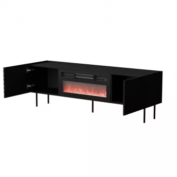 TV-Schrank Cama Meble LUCCA 180x40x59 cm, schwarze Oberseite und Rahmen, Spanplatte, inklusive schwarzem Kamin