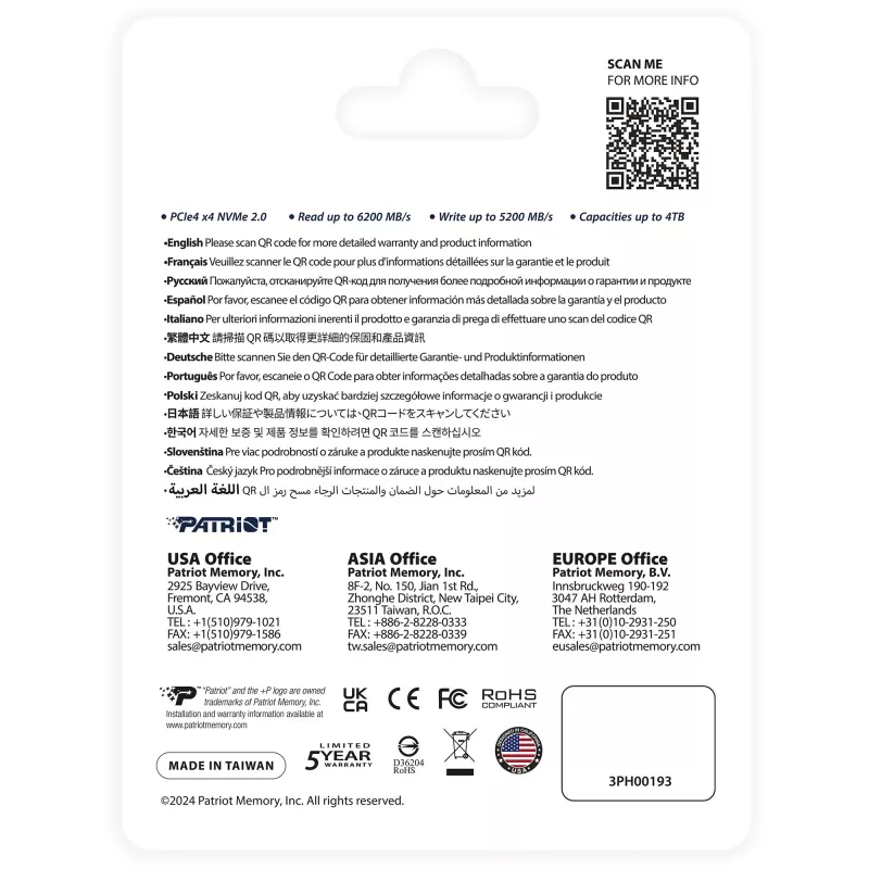 SSD Patriot 2 TB M.2 PCIe Gen4 x4 NVMe 2.0 P400VP2TBM28H