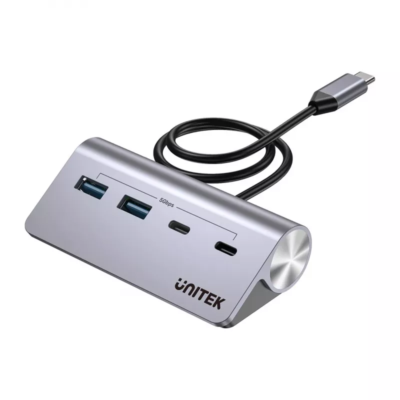 USB-Hub Unitek H1337AGY01 – 4 Ports (2×USB-C, 2×USB-A), bis zu 5 Gbit/s pro Port, Aluminium, Silber