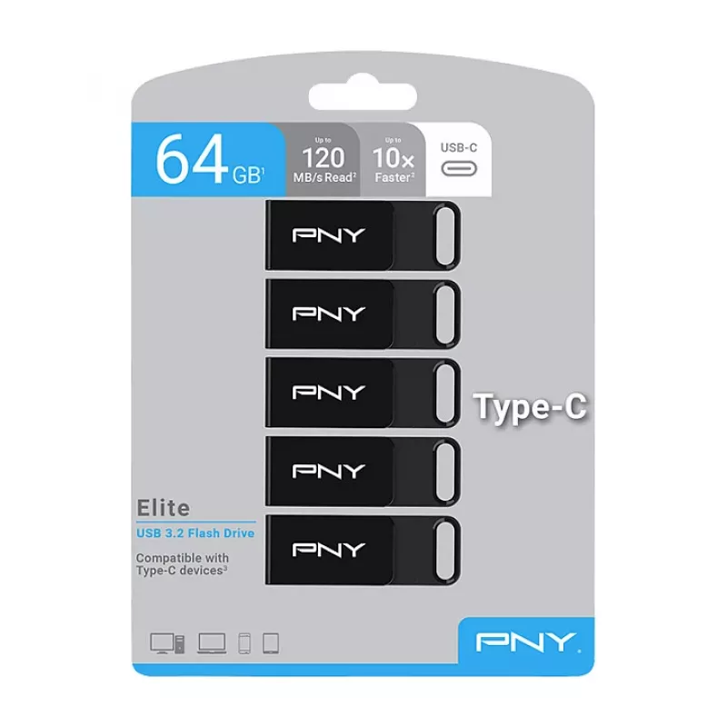 STICK PNY Elite - USB-Flash-Laufwerk - 64 GB - USB-C