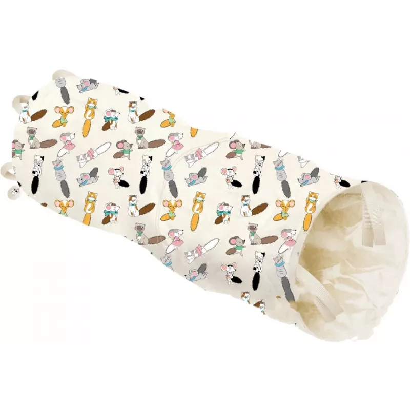 Katzentunnel-Spielzeug ZOLUX CHATOUILLE 50 cm – Stoffspieltunnel mit aufgedruckten Katzen und Mäusen
