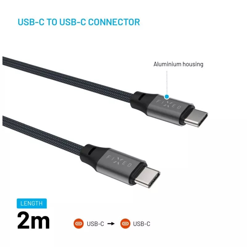 Magnetisches geflochtenes USB-C-auf-USB-C-Kabel FIXED FIXDBM-CC2-GR, USB 2.0, geflochtener Mantel, feste Länge, grau