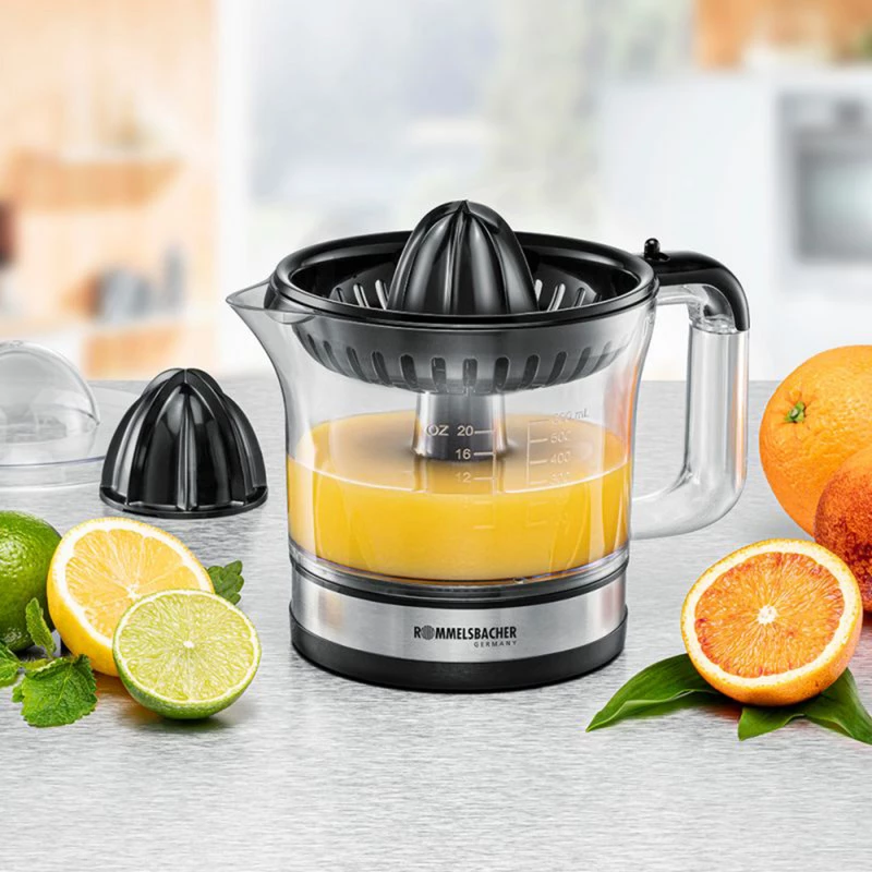 Rommelsbacher Zitruspresse, 30 Watt, 0,6 Liter, Rechts-/Linkslauf, zwei Presskegel (ZP 50)