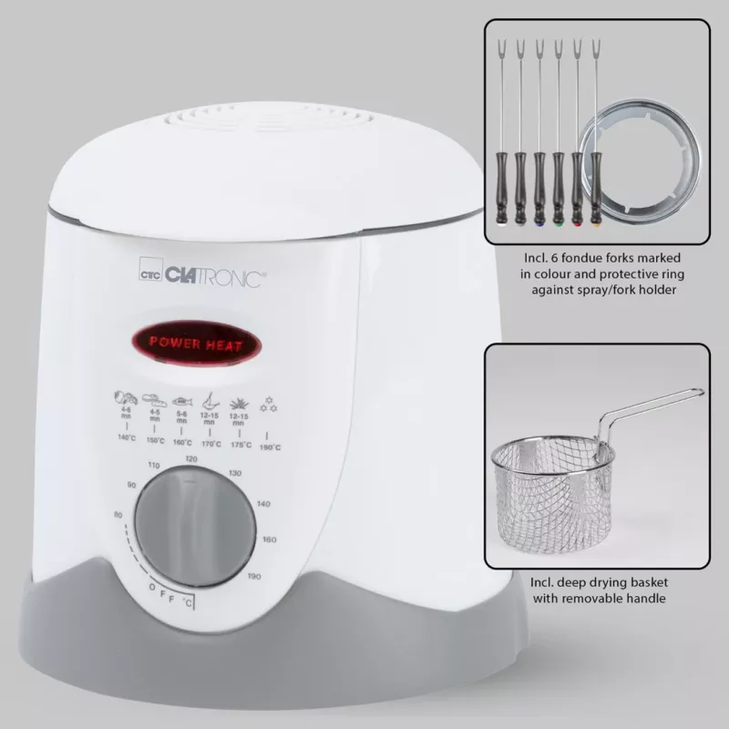 Clatronic FFR 2916 Single 1 L Standgerät 900 W Fritteuse Grau, Weiß