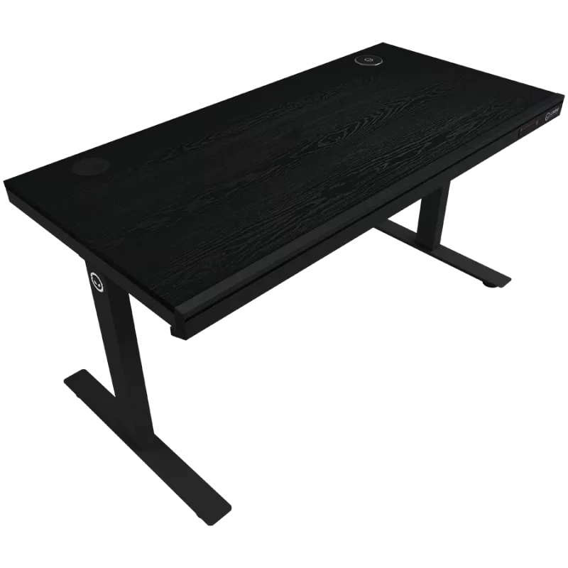 Höhenverstellbarer Gaming-Tisch mit Doppelmotor, kabellosem Ladegerät, RGB-Beleuchtung, Bedienfeld und USB-Anschlüssen, Tischplatte mit PB-Melamin-Oberfläche, schwarz
