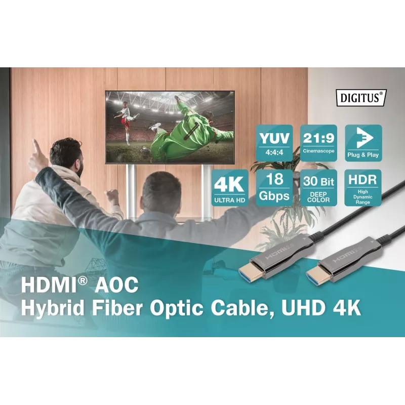 HDMI AOC Hybrid-Glasfaserkabel Digitus AK-330125-100-S