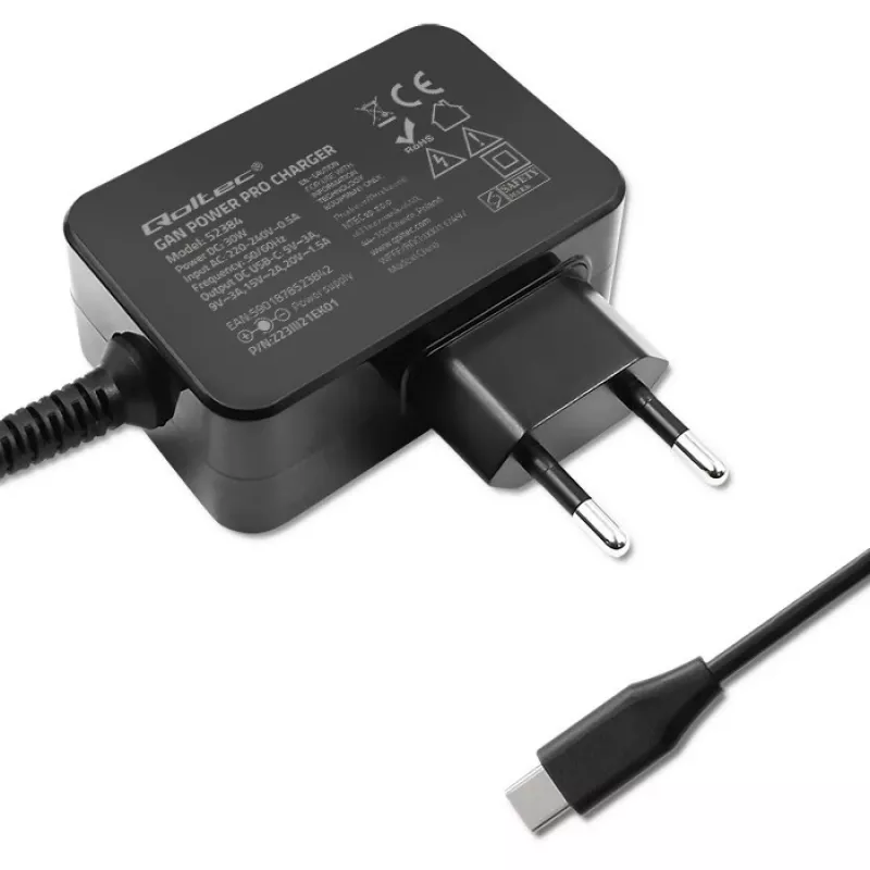 Netzteil QOLTEC 52384 GaN 30W Ausgang 5–20V USB-Ladegerät