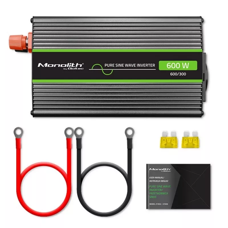 Qoltec Monolith power adapter/inverter Auto 600 W Schwarz