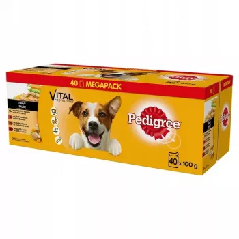 Nassfutter für Hunde Pedigree Vital Protection Soße 100 g Beutel, 40er-Pack, ausgewachsene Hunde, Hühnchengeschmack, 82,5 % Feuchtigkeit