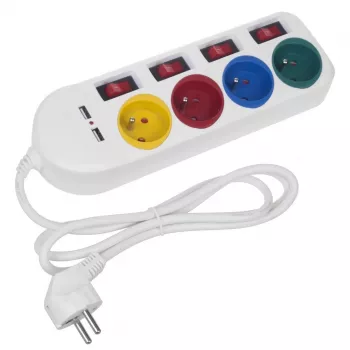Steckdosenleiste MACLEAN MCE229W — 4 Steckdosen, 2× USB, 1,5 m Kabel, Typ F, 10 A, weiß