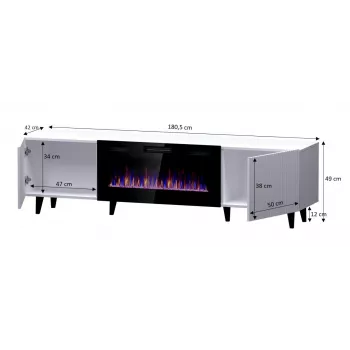 TV-Schrank Cama Meble PAFOS EF mit elektrischem Kamin 180x42x49 cm, schwarz matt, 2 Türen, 1400–1600 W