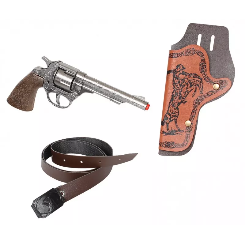Metall-Spielzeug-Cowboy-Revolver Pulio 155201/0 mit Holster – ein Schuss, Nachbildung, Metallkonstruktion