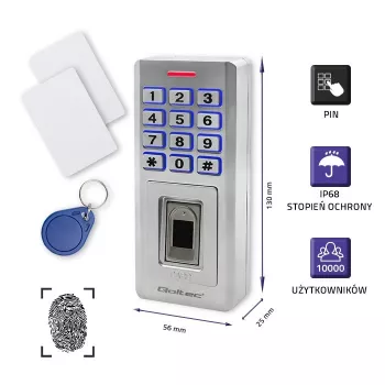 Fingerprint- und RFID-Codeschloss QOLTEC 52447 mit IP68-Schutz