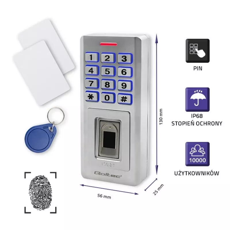 Fingerprint- und RFID-Codeschloss QOLTEC 52447 mit IP68-Schutz